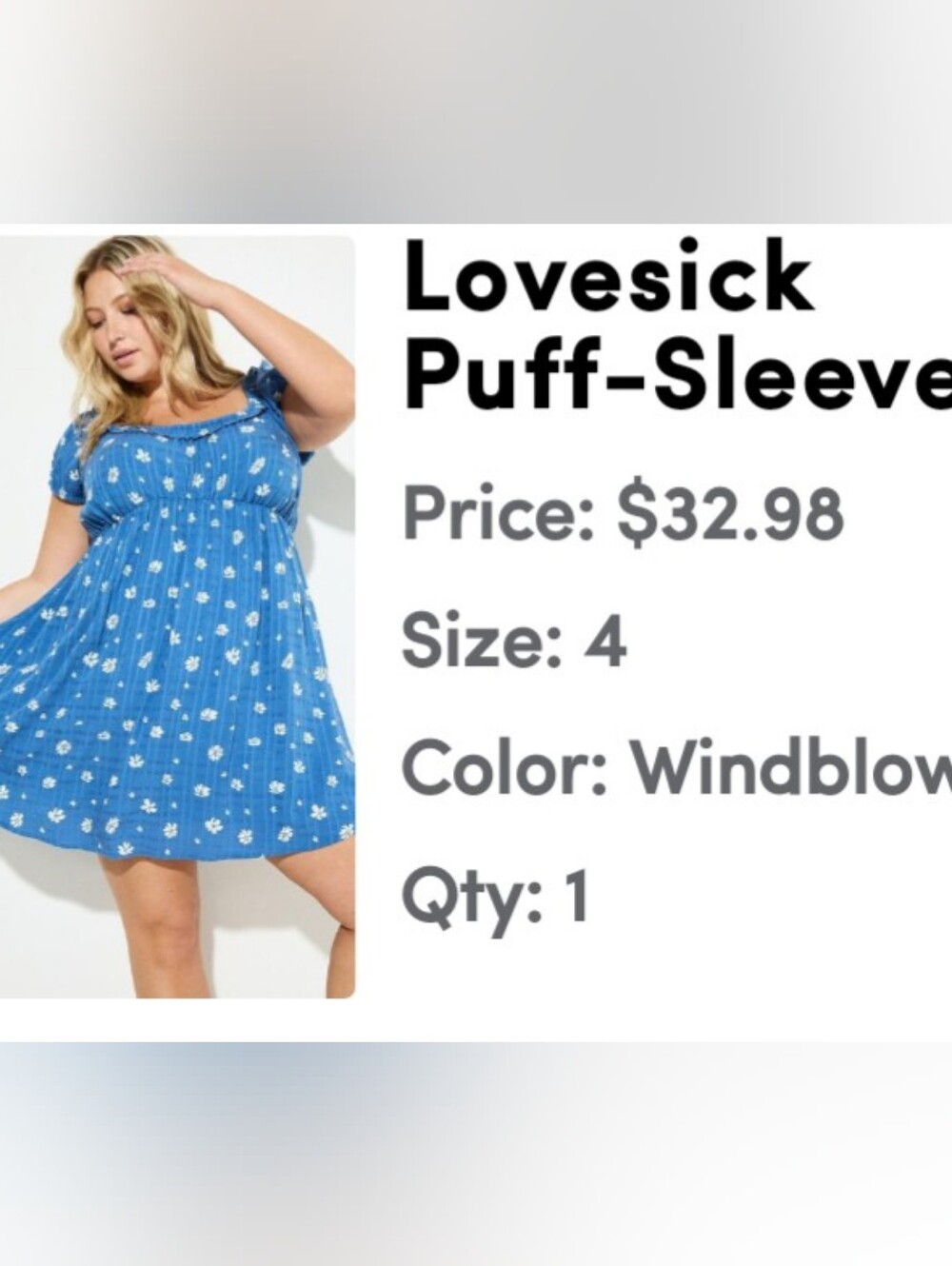 Windblown Blue Floral Puff-Sleeve Mini Dress